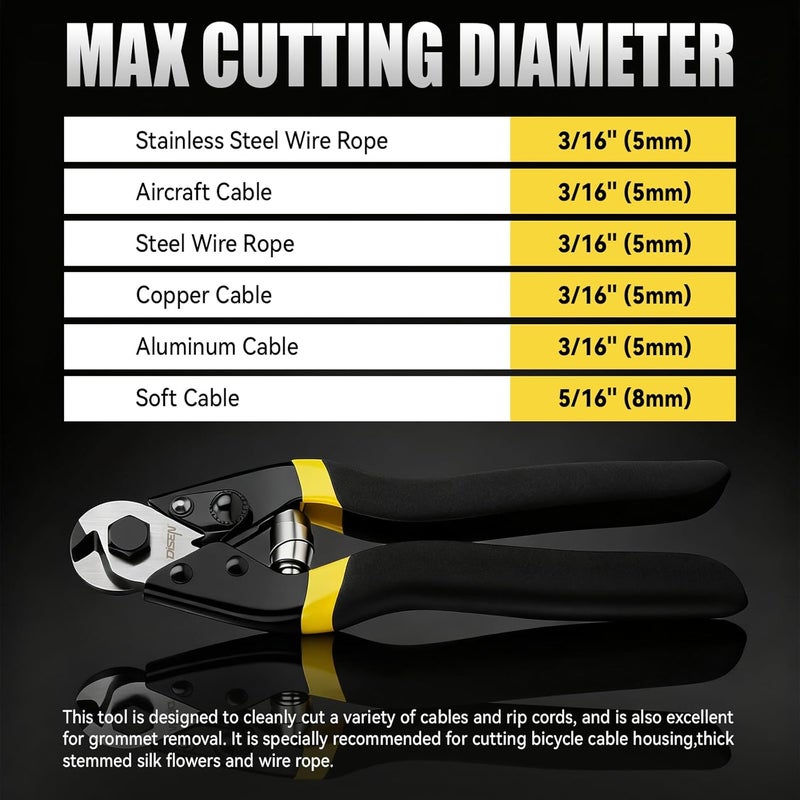 DISEN Wire Cutters Heavy Duty 2pcs, Cutting Up to 3/16", Metal Cable Cutters for Fence Thick Wire Artificial Flowers, Safety Lock, Spring Loaded, Non-slip Matte Handle, Chrome Vanadium Steel Jaw - Image 5